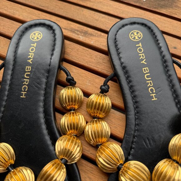 Tory Burch Capri Black and Gold Beaded Sandals For Women Size 6.5 - Picture 3 of 8
